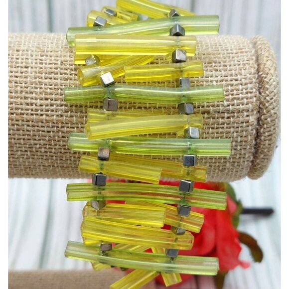 Coccinelle Silver Tone & Green Plastic Modern Art to Wear Bracelet 8" - Picture 5 of 11